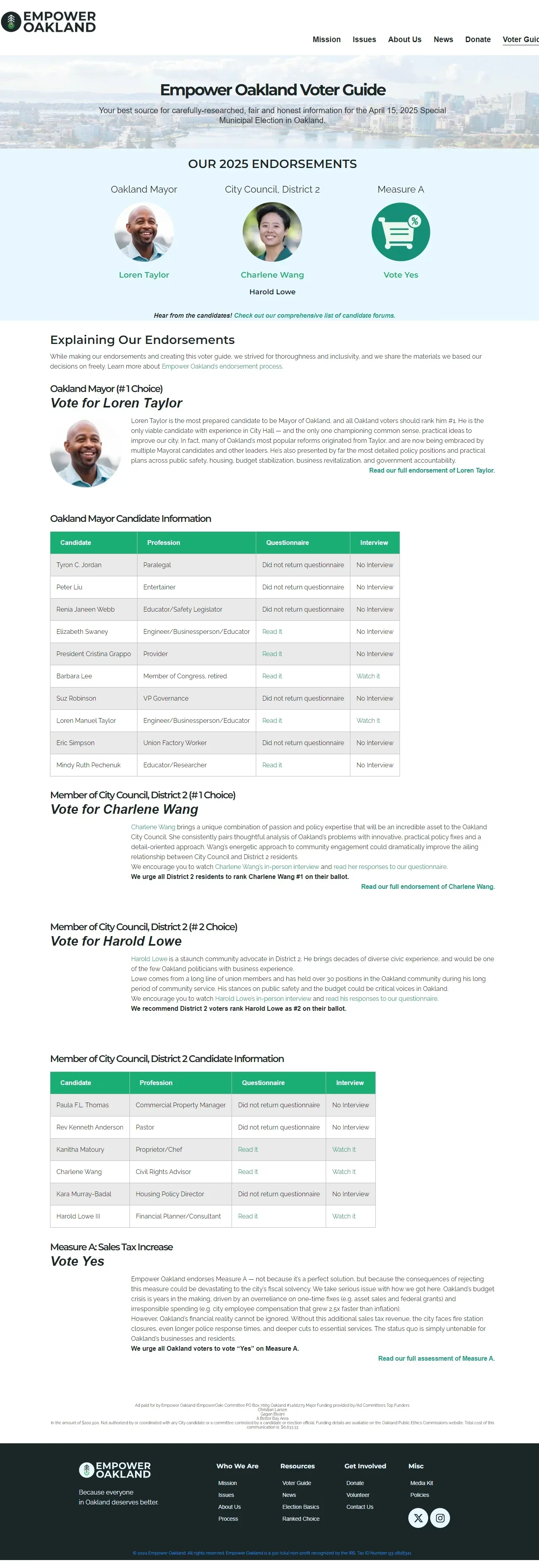 Empower Oakland 2025 Special Municipal Election Voter Guide